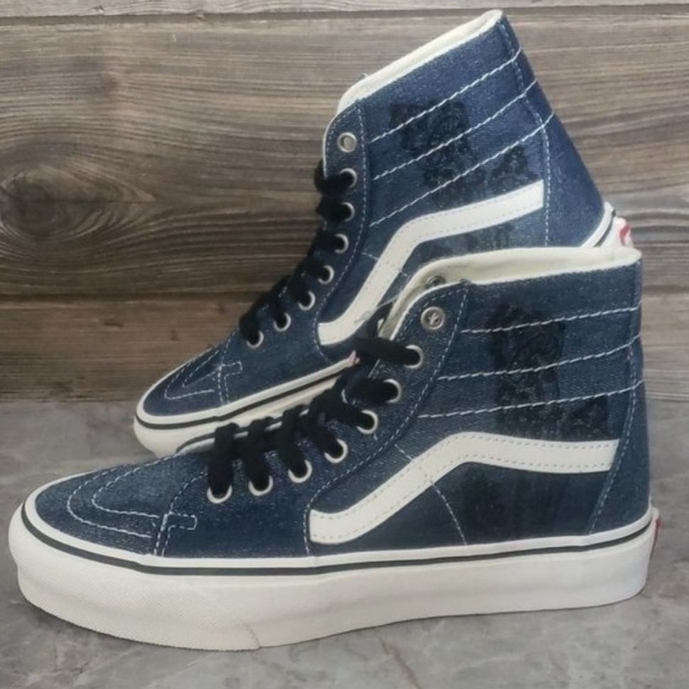 New Vans Sk8 Hi Tapered Denim Mushroom Embroidery Blue White High Top Sneakers